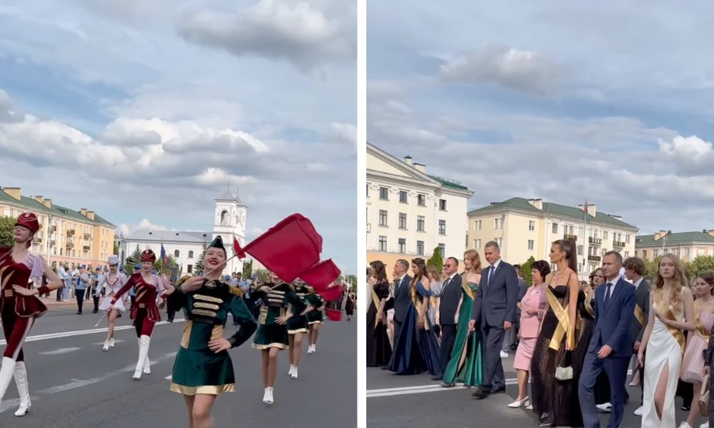 Скриншот видео в Instagram c шествием выпускников Бреста Ленинского района. «Алые паруса 2024» в Бресте.