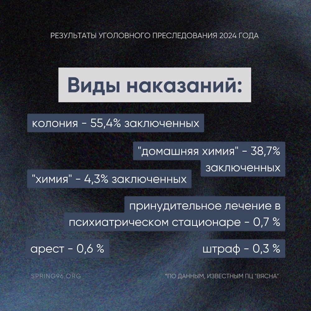 Виды наказаний в 2024 году в Беларуси. Инфографика: spring96.org.