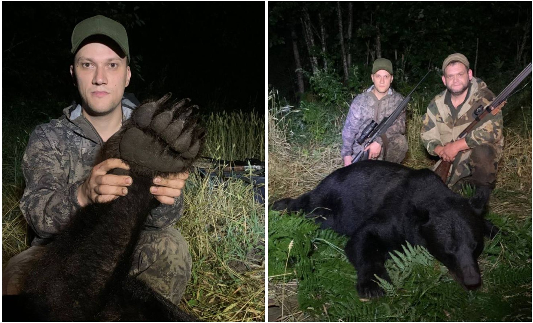 Денис Клименец с убитым медведем. Июль 2025 год, Беларусь.