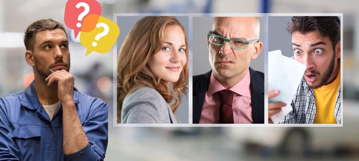 Мужчина-автослесарь думает о своих клиентах